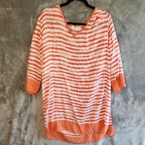 Striped Pinkish/ Orange and White Women's Swimming Suit Coverup. Size Large